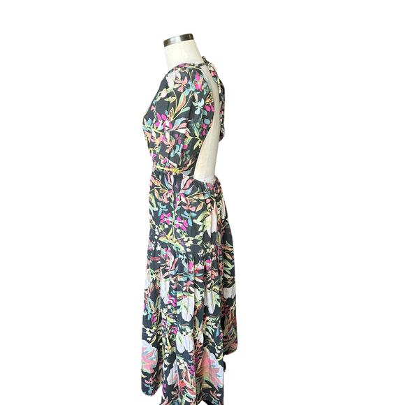CONDITIONS APPLY Gray Colorful Floral Tiered Maxi Dress Backless Women's Size S - Picture 2 of 6
